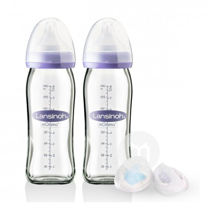 Lansinoh US glass bottle 240ml + disposable anti overflow pad 4-piece set