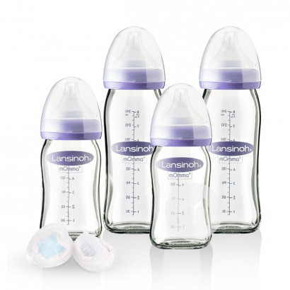 Lansinoh US glass bottle 160ml / 240ml + disposable anti overflow pad 6-Piece set