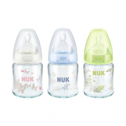 NUK Germany wide mouth glass bottle silicone nipple 120ml 0-6 months color random hair