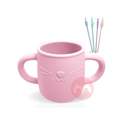 Brunoko Spain Brunoko Baby Learning Cup + Silicone Straw Pink Original Overseas Local Edition