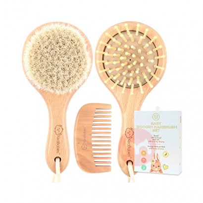 KeaBabies United States‎ KeaBabies Newborn Round Natural Wood Hairbrush and Comb Set Overseas Native Original