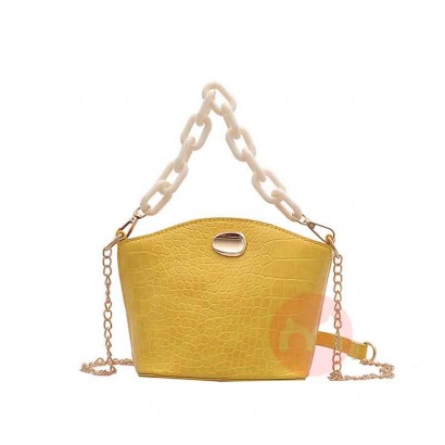 LXY Women's Fashion Bucket Bag Summer Solid Color Small Bag Crocodile Pattern Chain One Shoulder Messenger Bag