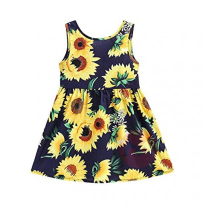 OEM Service Vintage Style Kids Infant Sunflower Printing Sleeveless Summer Clothing Baby Girl Dress