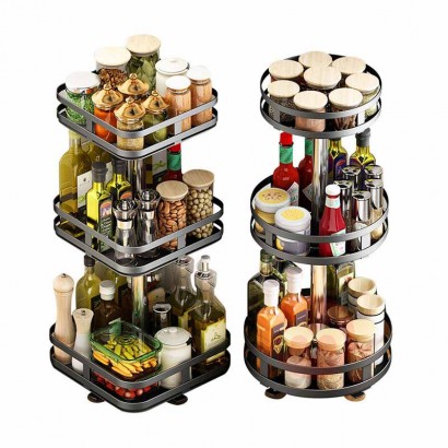 Steel Revolving Kitchen Spice Jar Bottle Rack Adjustable Shelf 3 Tier 360 Degree Rotating Spice Storage Organizer Rack