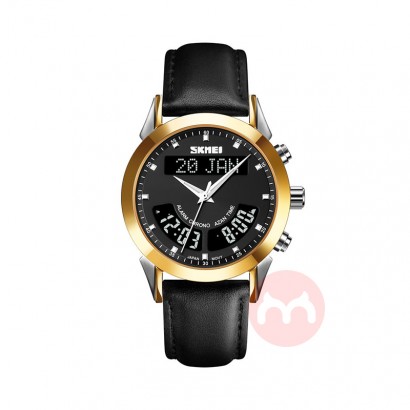 Skmei Q036 Elegant leather watch digital and quartz Muslim prayer watch men