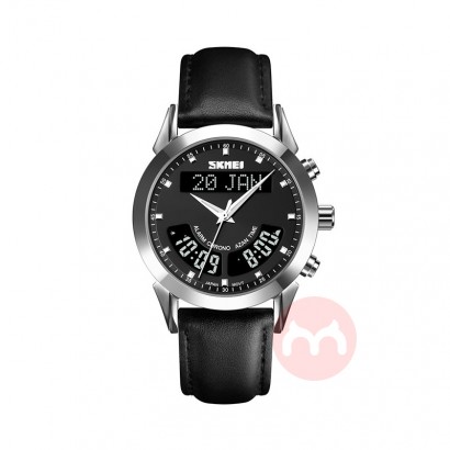 Skmei Q036 Elegant leather watch digital and quartz Muslim prayer watch men
