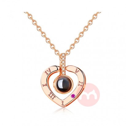 OEM Rose Gold & Silver 100 language I love You Projection Pendant Necklace Romantic Love Memory Wedding Necklace