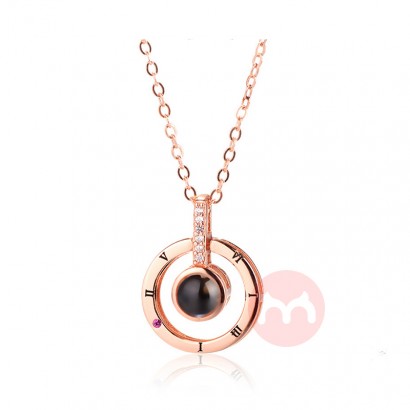 OEM Rose Gold & Silver 100 language I love You Projection Pendant Necklace Romantic Love Memory Wedding Necklace