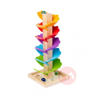 Colorful diy leaves tower marble ball toy wooden tree ball toy for kids