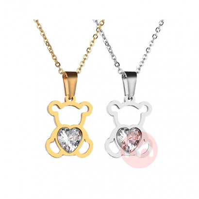 OEM Nextvance Hollow Stainless Steel Bear Pendant Necklace Cute CZ Stone Love Heart Animal Necklace Girls Statement Jewe