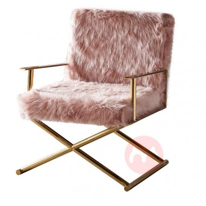 Factory Price Living Room Shiny Gold Stainless Steel Frame Fur Leisure Chair Armchair for Home Hotel Furniture metal cha