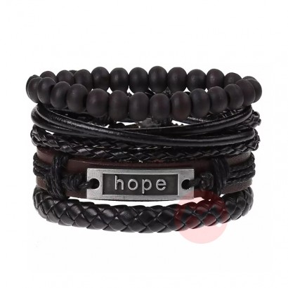 Vintage Alloy Letters Hope Bracelet Handmade Woven Leather Adjustable Bracelet Mens Fashion Jewelry Accessories