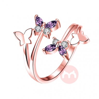 OEM New style butterfly asymmetrical adjustable ring European sweet woman rose gold ring jewelry