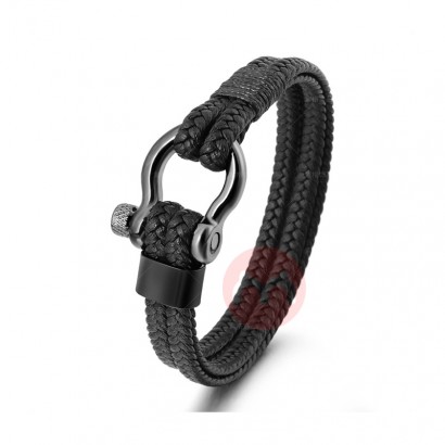 Hot Sale Leather Rope Braided Horseshoe Buckle Stainless Steel Men's Bracelet Titanium Steel Vintage Jewelry Bracelet