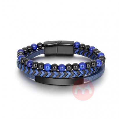 New Hot Sale Men's Leather Bracelet Natural Stone Volcanic Stone Stainless Steel Men's Bracelet Beads Bracelet Jewelry