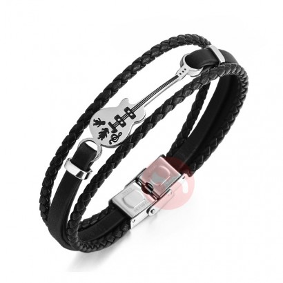 ZG Amazon Hot Selling Punk Men's Leather Bracelet Men's Guitar Bracelet Multilayer Braided Bracelet Leather Cord