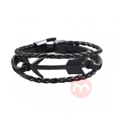 Handmade Arrow Trendy Black Cuff Punk Charm Men Leather Bracelet Jewelry