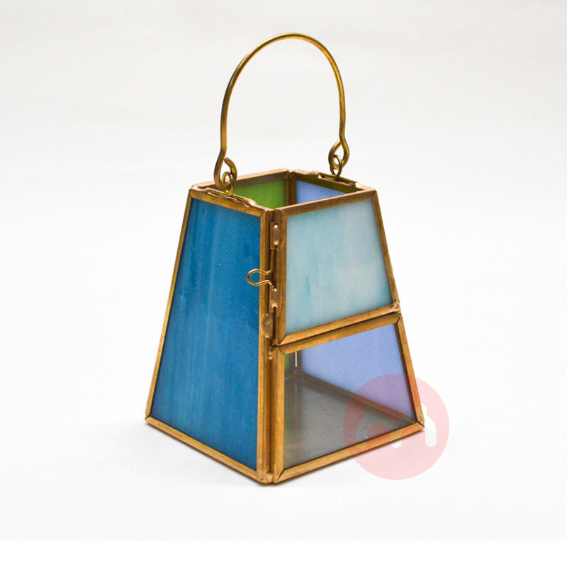 geometric bronze and glass lanterns...