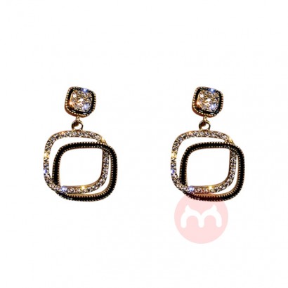 Silver Post Fashion Earrings Diamond Pendant Geometric Square Earrings