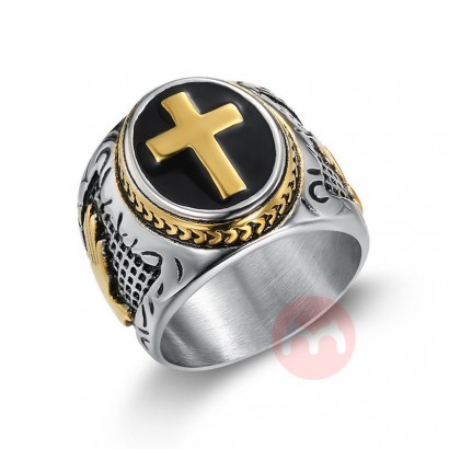 ZG Top Selling Classic Hip Hop Vintage 316L Titanium Stainless Steel Cross Hand Prayer Ring For Men Wholesale