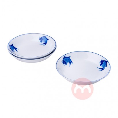 Ciya Technique Feature dish set Blue Carp 6 Inch Porcelain Coup Dish (3Pc) kitchen tabletop durable white blue color