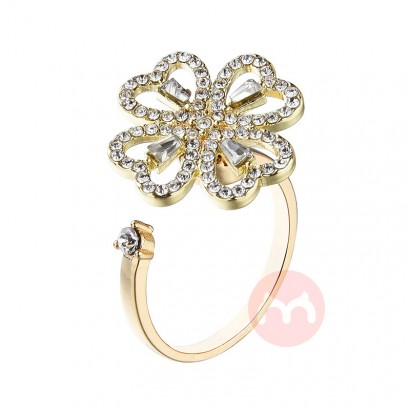 Helpushine New hollow rotating four-leaf clover ring fashion open stainless steel ring wholesale