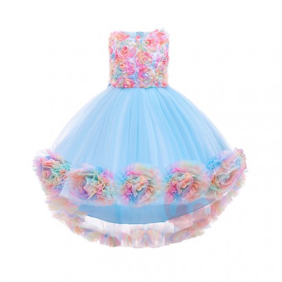 LZH Toddler Children Colorful Floral Dress Kids Evening Party Formal Pageant Gown Wedding Flower Girl Dress