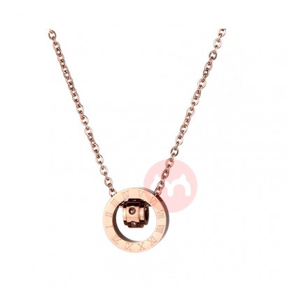 Simple Zircon Necklace Temperament Stainless Steel Double Ring Rose Gold Choker Necklace