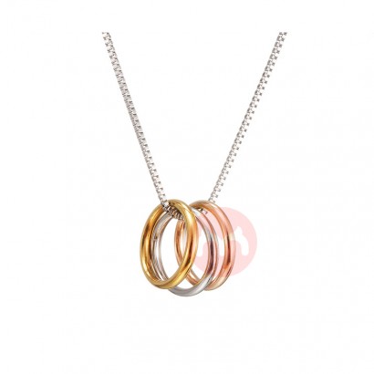 Simple Stainless Steel Three Ring Pendant Necklace Fashion Gold Plated Necklace for Women