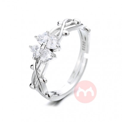 Hot sale lucky flower heart ring fashion new four leaf clover open ring for women wholesale