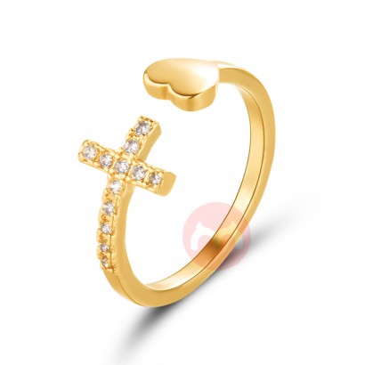 Hot selling diamond cross ring geometric peach heart ring women's ring jewelry wholesale