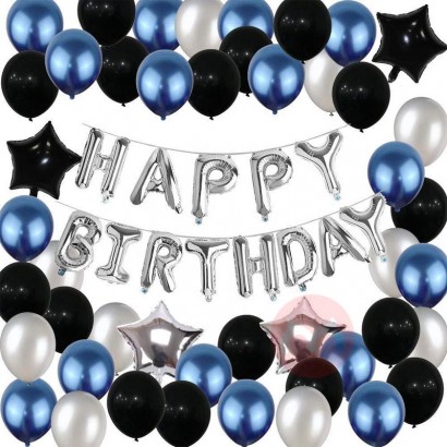 Hot Selling Mid Adult Happy Birthday Balloon Decoration Black Silver Star Balloon Boy Birthday Party Decoration