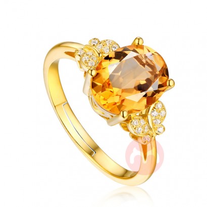 Hot Selling 18k Gold Plated Rings Luxury Butterfly Rings Citrine Diamond Rings Women