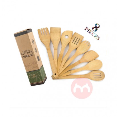 FQ Bamboo Spoons for Cooking 8 Pieces - Organic Bamboo kitchen cooking Utensils Set