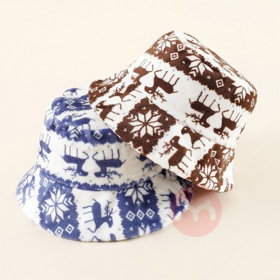 YIWU HAOHAO Fashion designer custom logo elk basin cap polyester Winter Christmas fisherman bucket cap