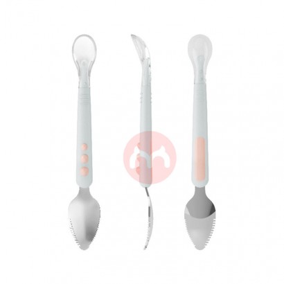 Baby food supplement double headed silica gel spoon stainless steel spoon