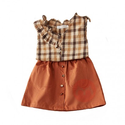 Bear Leader Sleeveless plaid t-shirt skirt suit