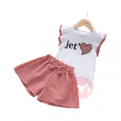 Bear Leader Love Plaid print toddler girl clothes T-shirt belt pants suit