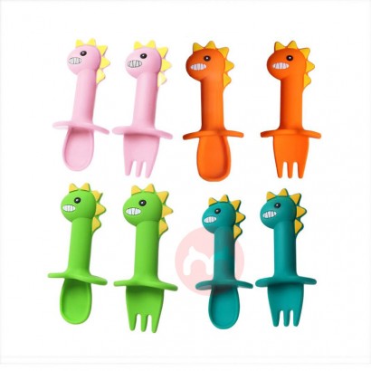 Silicone dinosaur cartoon spoon and fork set