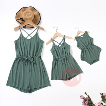 OEM Solid color jumpsuit summer sleeveless mom and I parent-child outfit