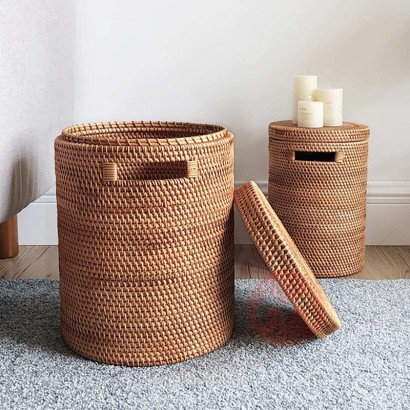 Bamboo and rattan woven storage basket