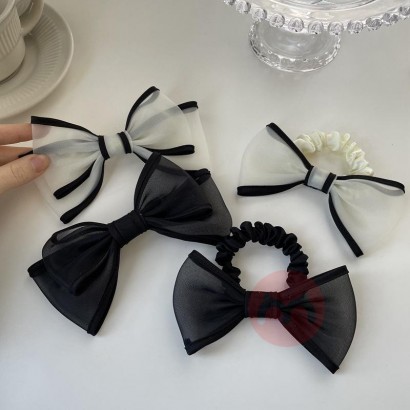 [2 sets] temperament Black yarn bow hair circle