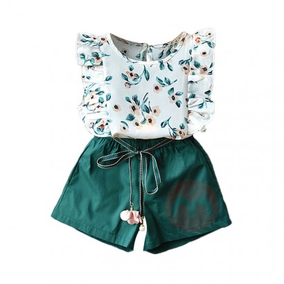 Bear Leader Floral kid Suit sleeveless T-shirt solid color shorts