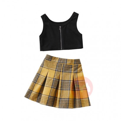 Bear Leader Children's casual black vest plaid skirt suit