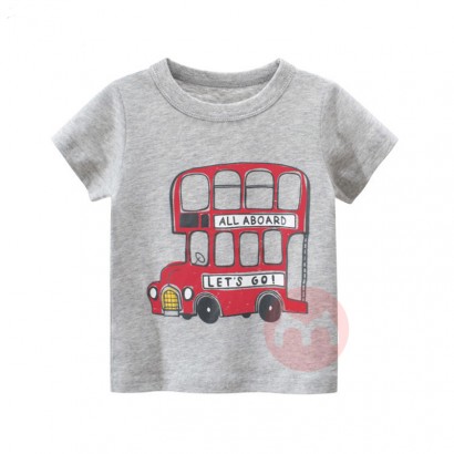 27kids Soft Children's fashion casual grey cartoon boy short-sleeved T-shirt