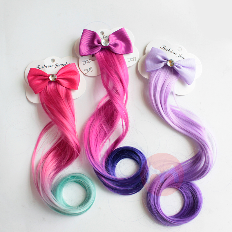 Bowknot colorful gradual change wig...