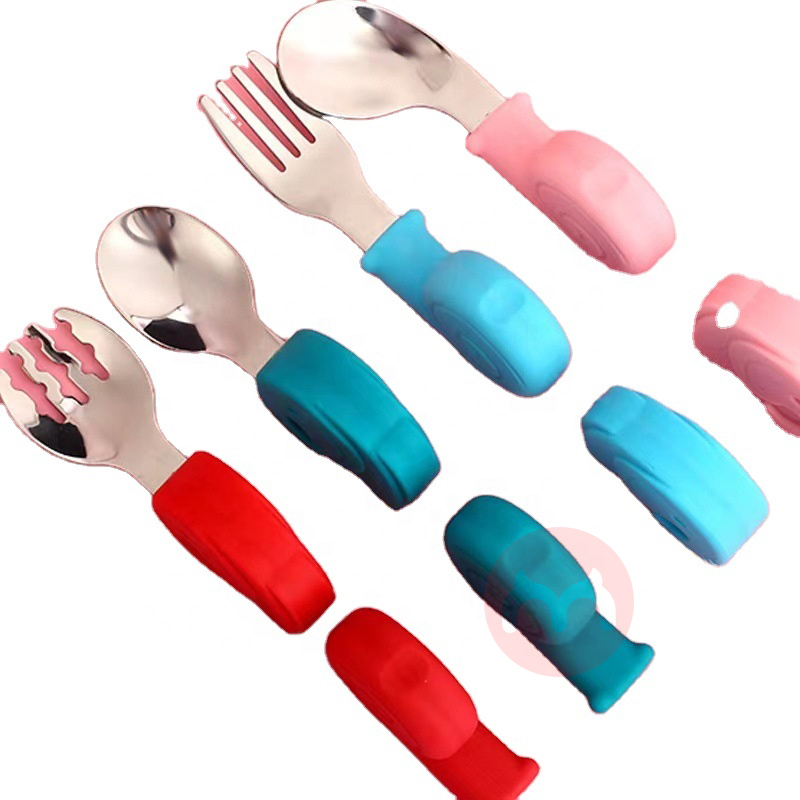 Short handle spoon fork set baby si...