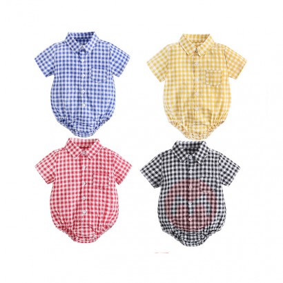 JINXI Polo neck short sleeve plaid ...