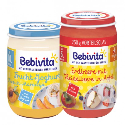 【2件裝】Bebivita 德國貝唯他西番蓮桃子優酪乳混合泥10個月以上+有機蘋果草莓藍莓泥6個月以上 海外本土原版