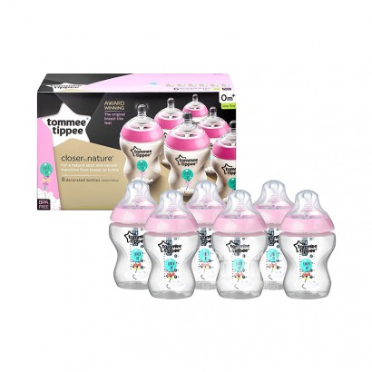 Tommee Tippee 英國湯美天地寬口防脹氣PP奶瓶6*260ml粉色 0-3個月 海外本土原版